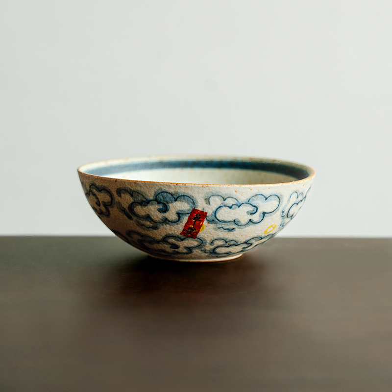 德白青花火石红普洱杯创意纯手绘祥云欢喜单杯女士家用陶瓷喝茶碗