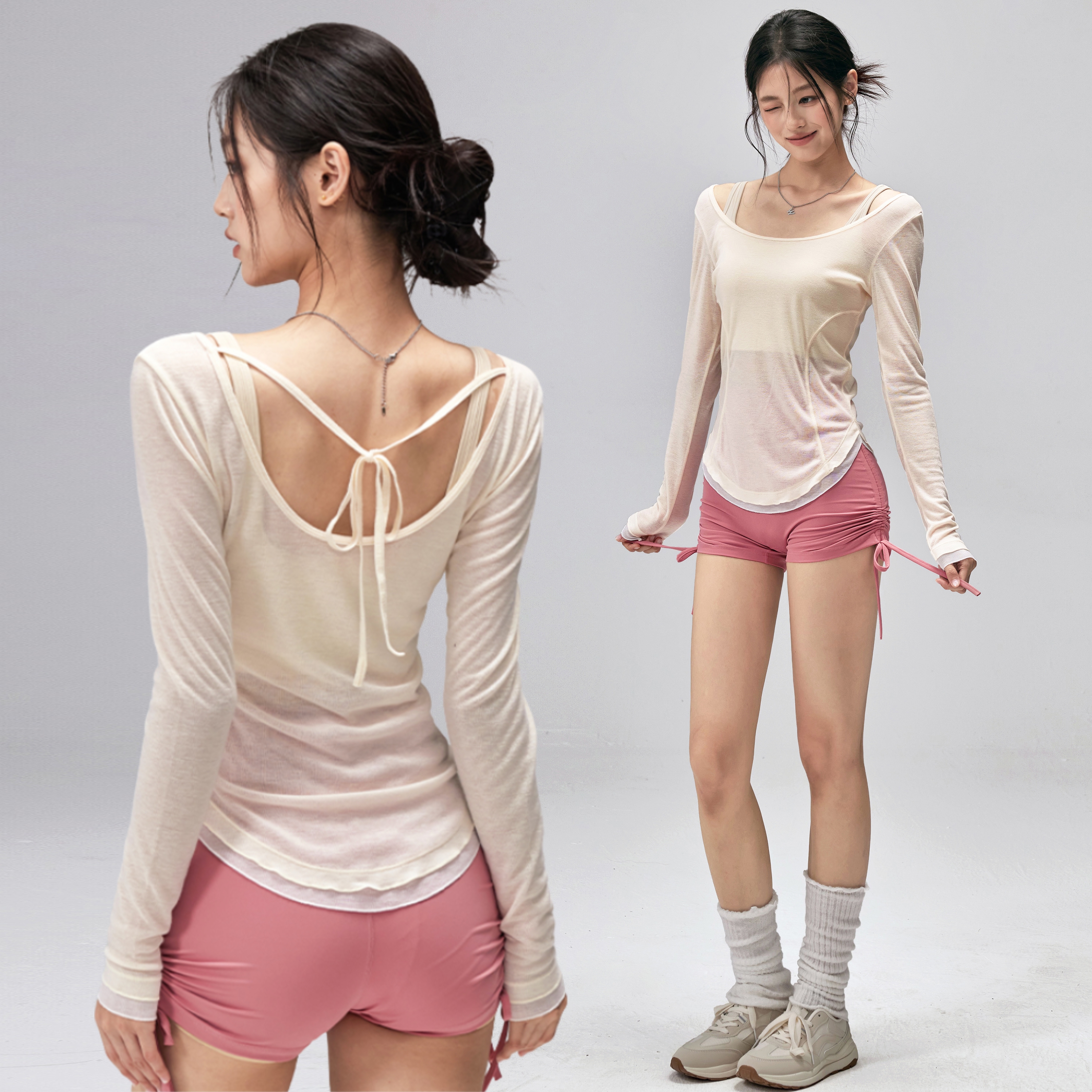 岚纹高级感瑜伽服女修身透气运动罩衫长袖显瘦普拉提训练健身上衣