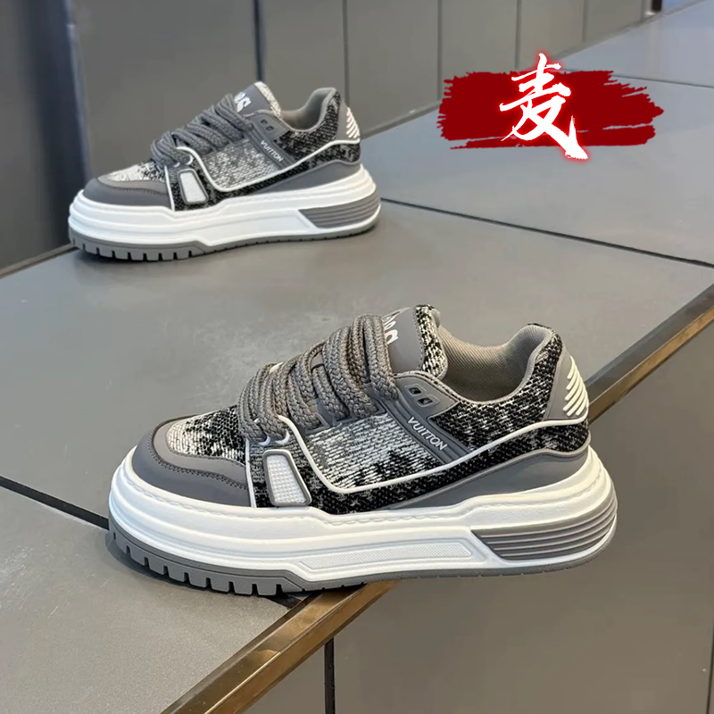 男鞋网面秋季透气2025新款潮流百搭厚底板鞋男士休闲运动增高潮鞋