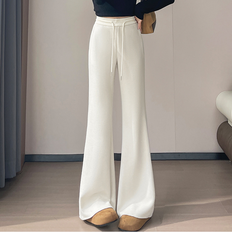 高腰直筒微喇运动休闲裤女秋冬时尚纯色窄版阔腿拖到裤卫裤女0075