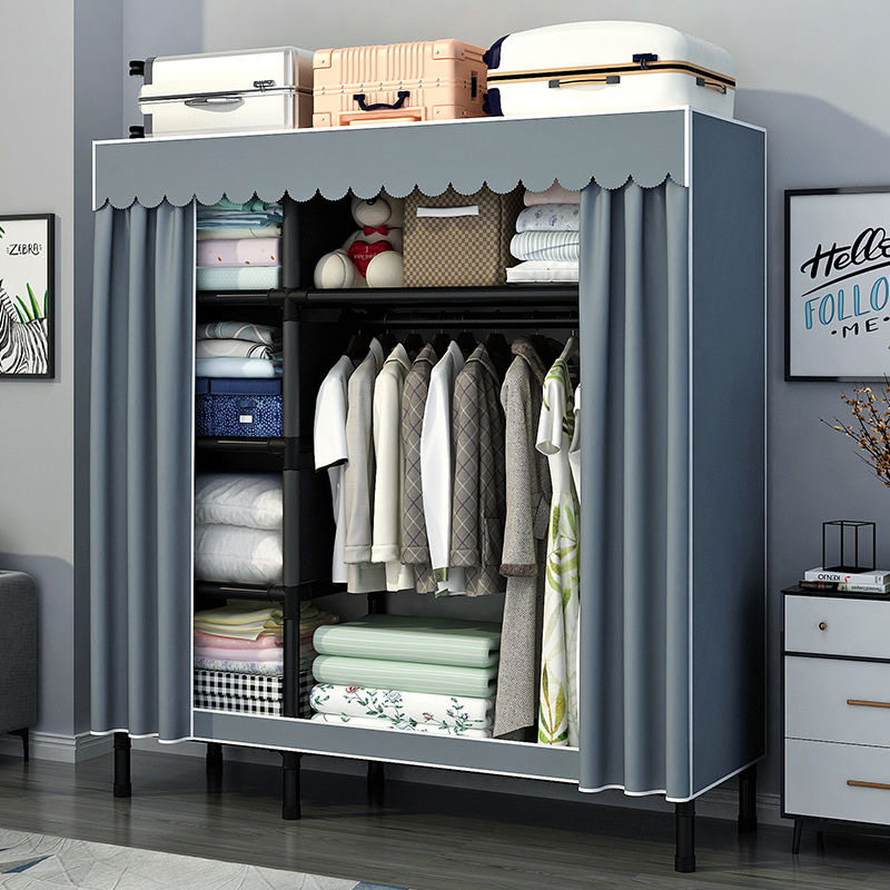 简易衣柜家用卧室组装布衣柜钢管加厚全钢架加粗收纳出租房挂衣橱