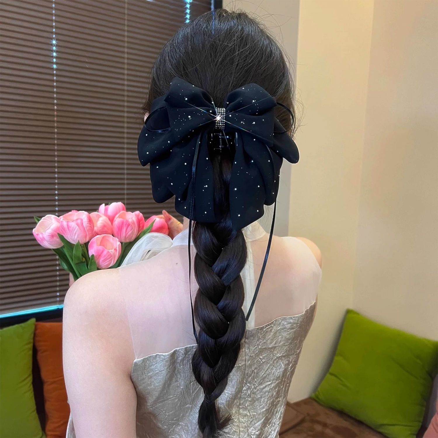 2025新款蝴蝶结气质百搭马尾夹发夹黑色后脑勺抓夹鲨鱼夹发饰头饰