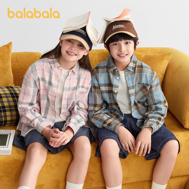 【亲子装】巴拉巴拉儿童格子衬衫长袖2025新款秋舒适绒宽松柔软亲肤