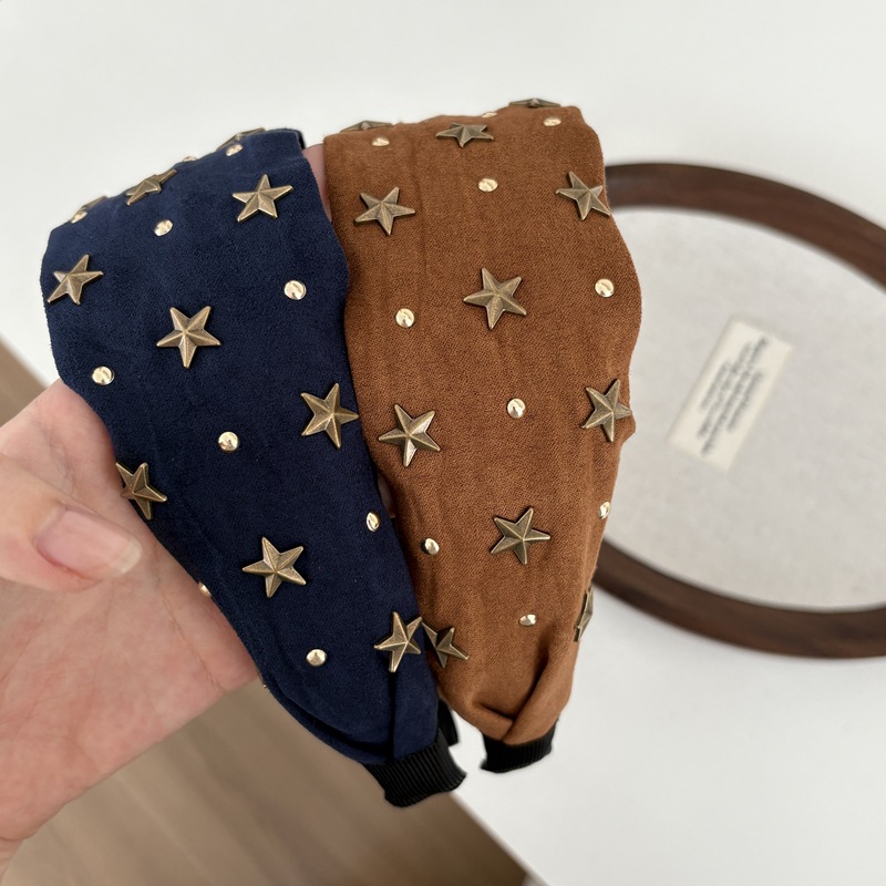 韩系小众设计复古辣妹星星铆钉宽边发箍百搭气质头箍日常潮流秋冬