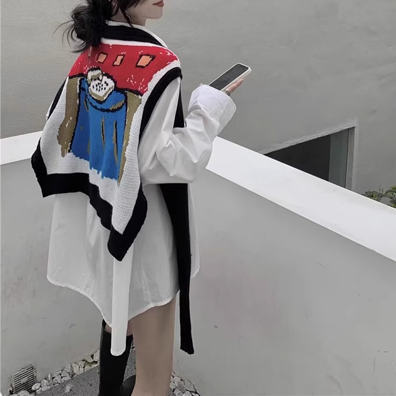 春装2025新款设计感小众卡通马甲女宽松无袖外穿披肩网红复古上衣