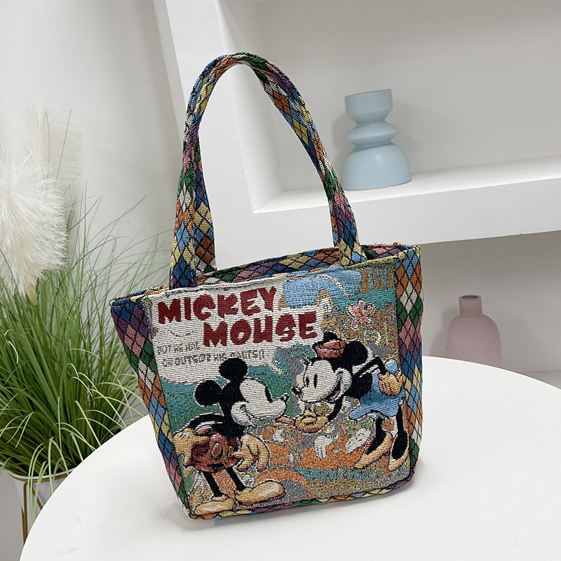 日韩新款刺绣女包时尚个性潮包手提包手机包饭盒包晨练买菜购物袋