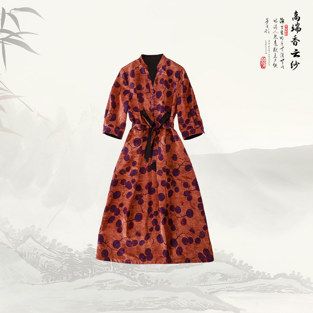 【长安的荔枝】高端V领气质五分袖宽松显瘦系带收腰连衣裙528003