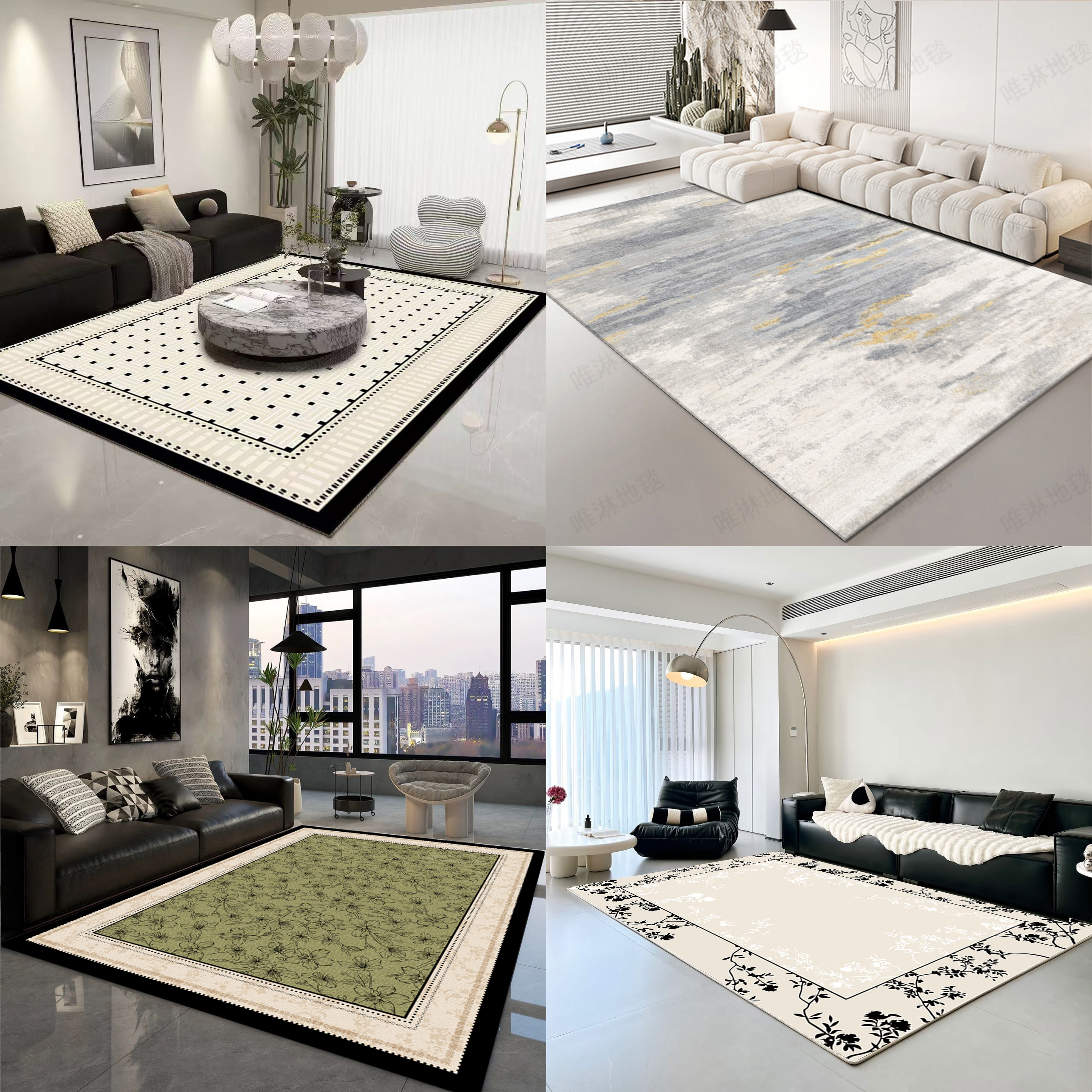 现代简约轻奢奶油中古风仿羊绒加厚防水耐脏客厅卧室地毯家用地垫