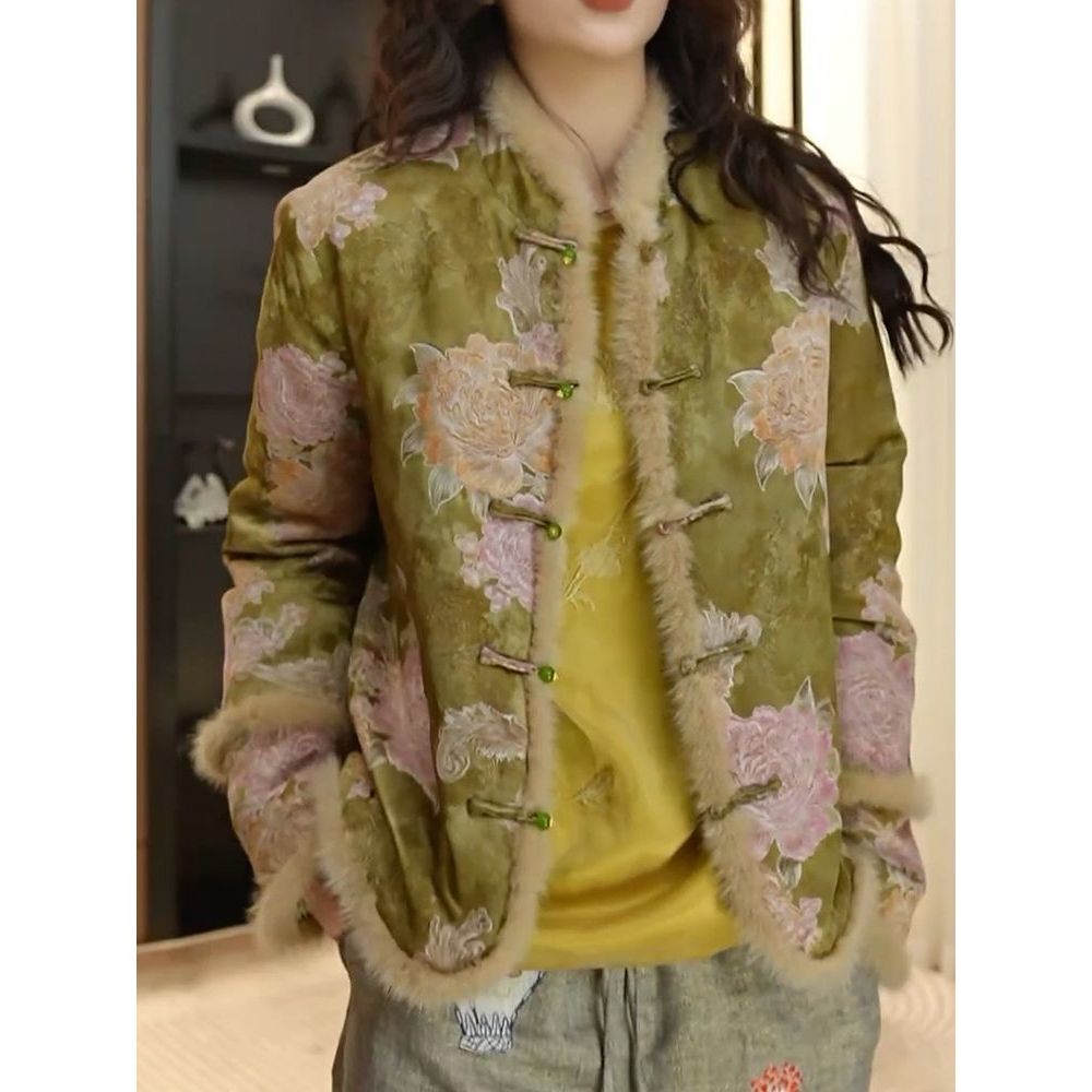 国风盘扣中式提花复古加厚棉服外套2025冬季新款洋气时尚保暖棉衣