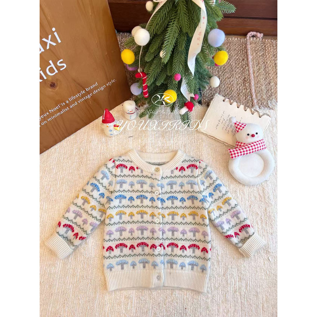 飞飞家·糖霜小菇25新女童羊绒彩色小蘑菇洋气可爱毛衣开衫 FF3097