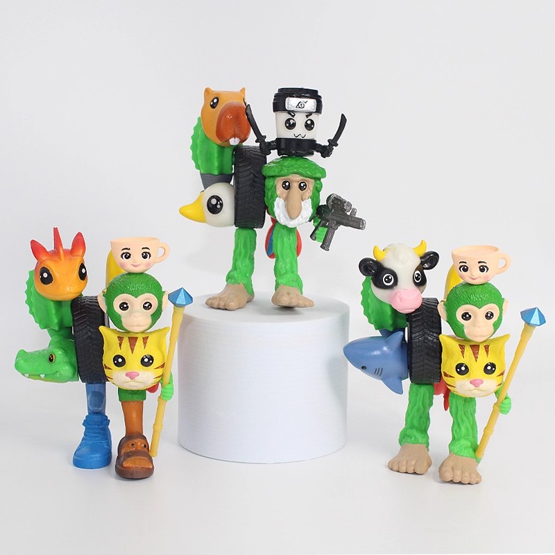 Q版外国山海经融合怪手办虾猫香蕉猴咖啡小姐融合版公仔拼装玩具