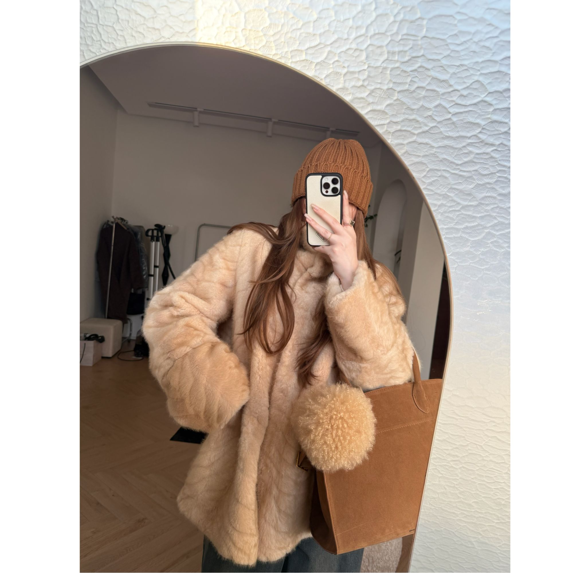 人造皮草 【瘦瘦】围炉煮茶-大码立领暗扣氛围感环保毛外套S02392