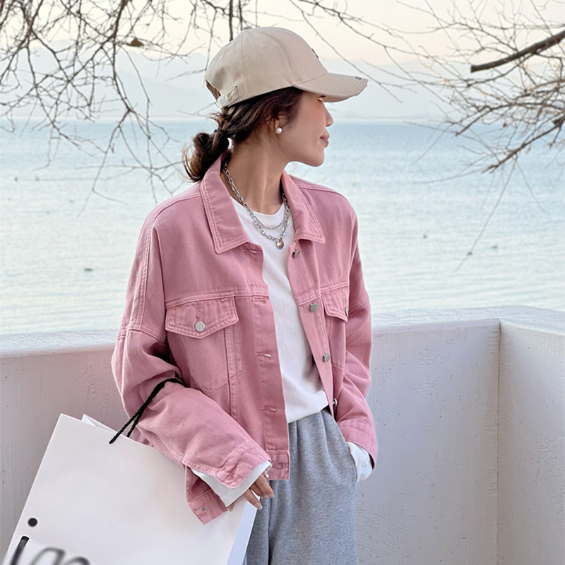 95棉 2025秋季新款粉色牛仔外套女短款韩版长袖夹克时尚外衣