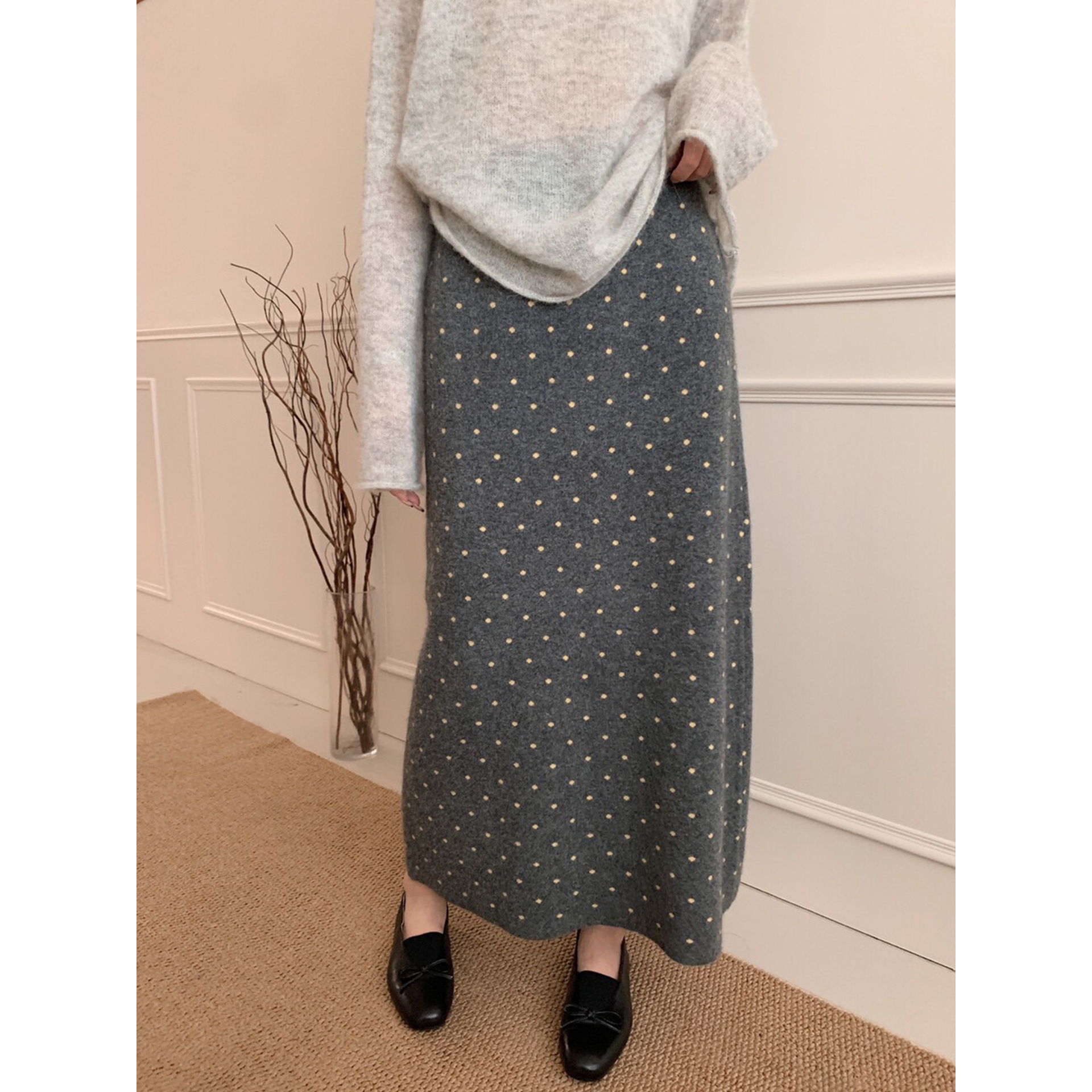 气质好的想转圈圈！波点针织裙高腰显瘦中长秋冬百搭半身裙女裙子