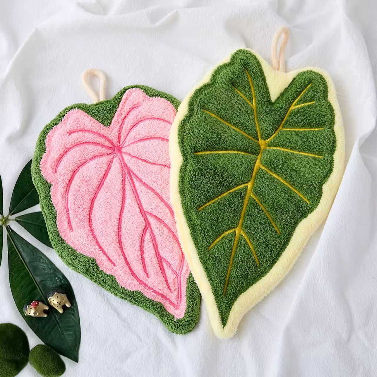 【拍一发二】植物叶子擦手巾挂式厨房卫生间浴室便携毛巾抹布