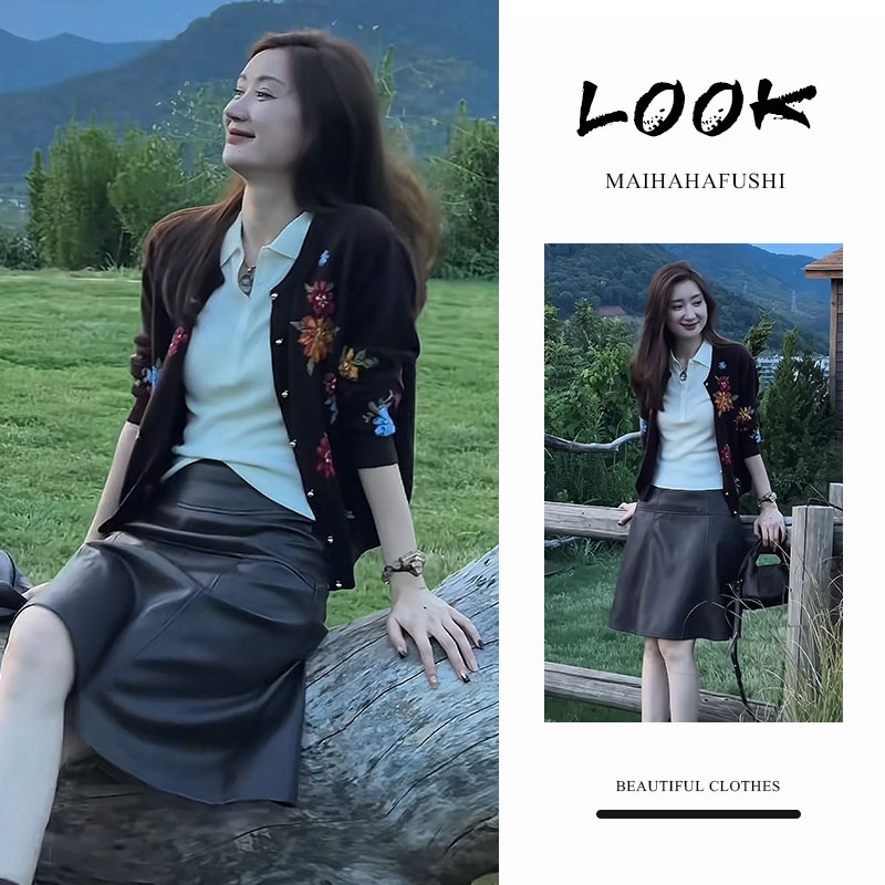 秋季一整套女装2025新款韩版复古针织开衫T恤上衣半身裙三件套装