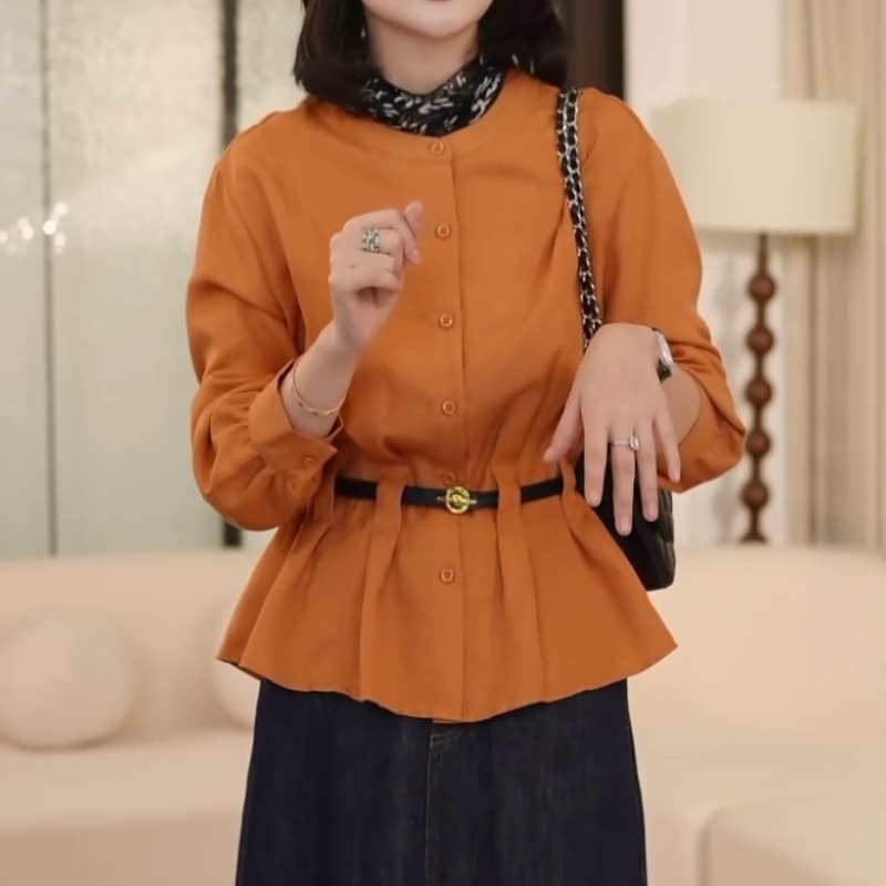 法式设计感收腰压褶衬衫女2025气质显瘦新款上衣宽松独特漂亮小衫