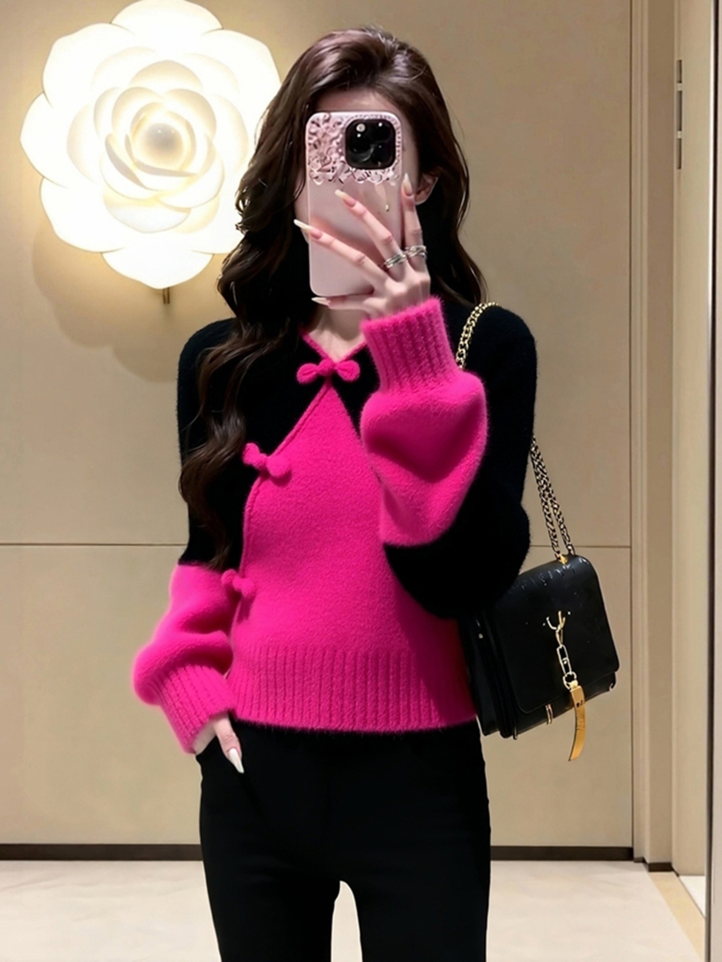 冬季慵懒高级感软糯设计感毛衣独特漂亮气质轻熟新中式撞色针织衫