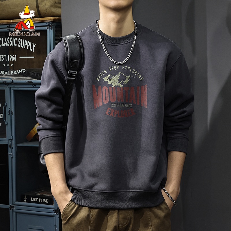 Mexican/稻草人春秋潮牌ins印花卫衣男士美式宽松重磅圆领打底衫