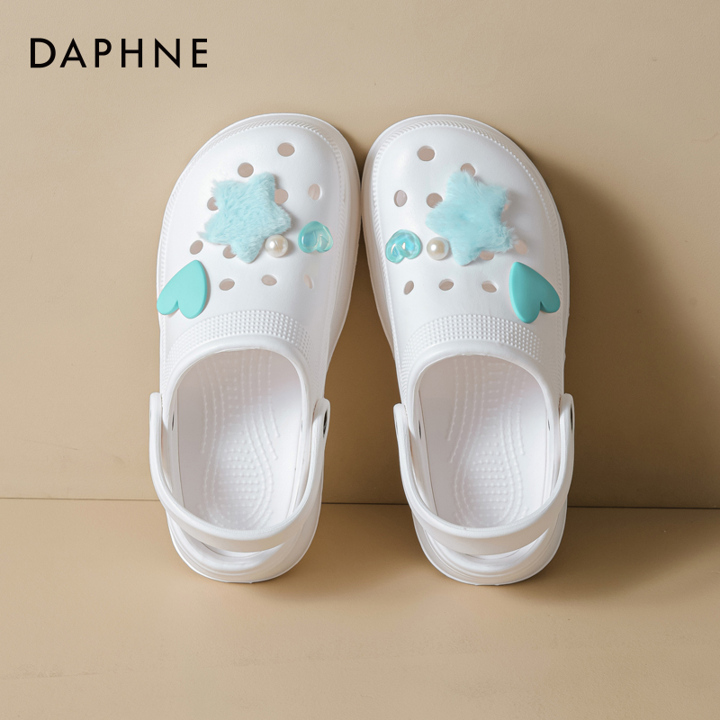 达芙妮洞洞鞋女款夏季拖鞋增高软底时尚百搭外穿防滑沙滩凉鞋女士