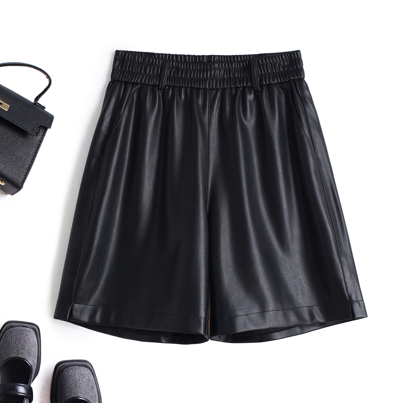 海宁皮裤大码女短款新款秋季短裤阔腿ins皮裤百搭高腰