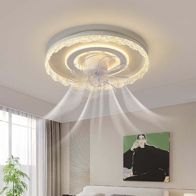 新款遥头360度旋转风扇灯现代筒约餐厅主卧室儿童房LED吸顶风扇灯