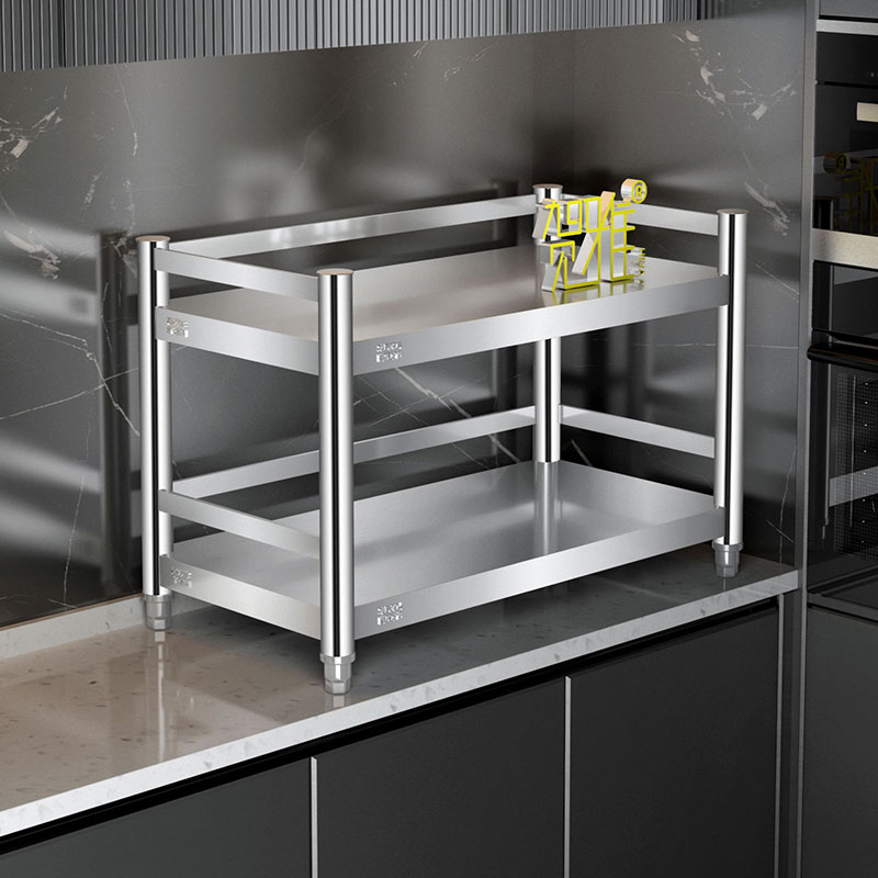 贺雅特厚304不锈钢台面置物架厨房单双层碗碟架微波炉烤箱收纳架