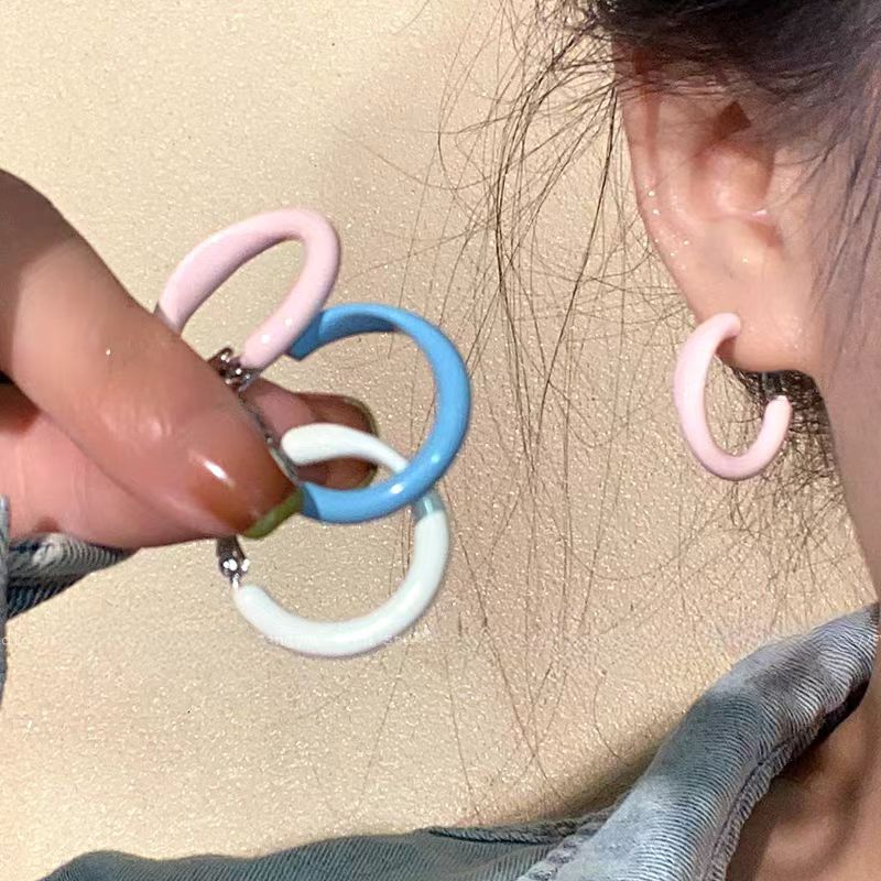 定格瞬间 多巴胺彩色滴釉圈圈耳环女小众设计感耳圈简约气质耳饰