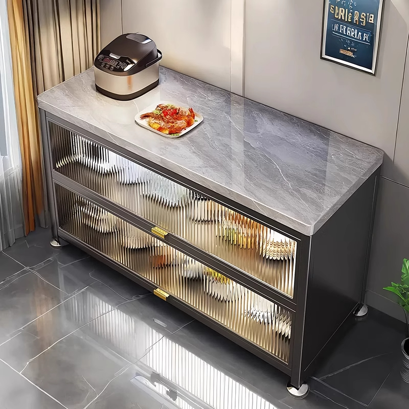 厨房置物架落地多层岩板收纳柜多功能微波炉烤箱切菜餐边碗储物柜