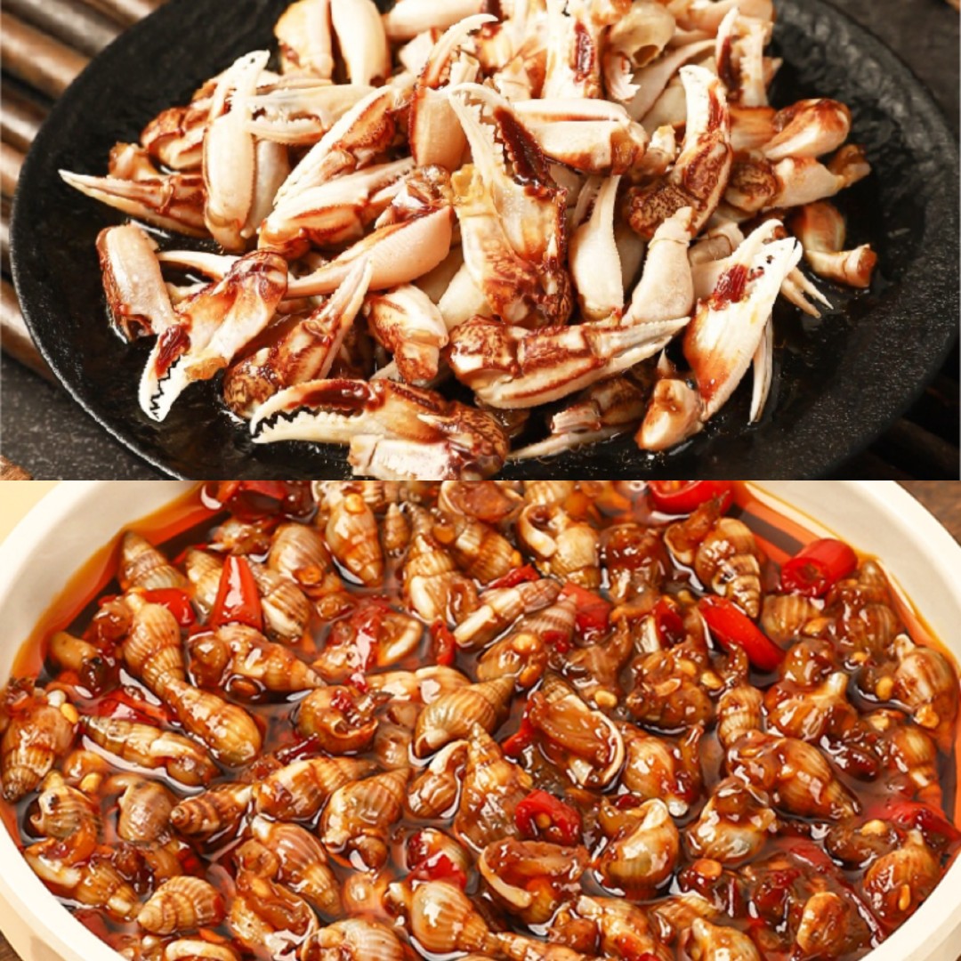 香辣海锥海瓜子螺香辣蟹钳醉蟹钳新鲜制作300g即食海鲜下酒菜