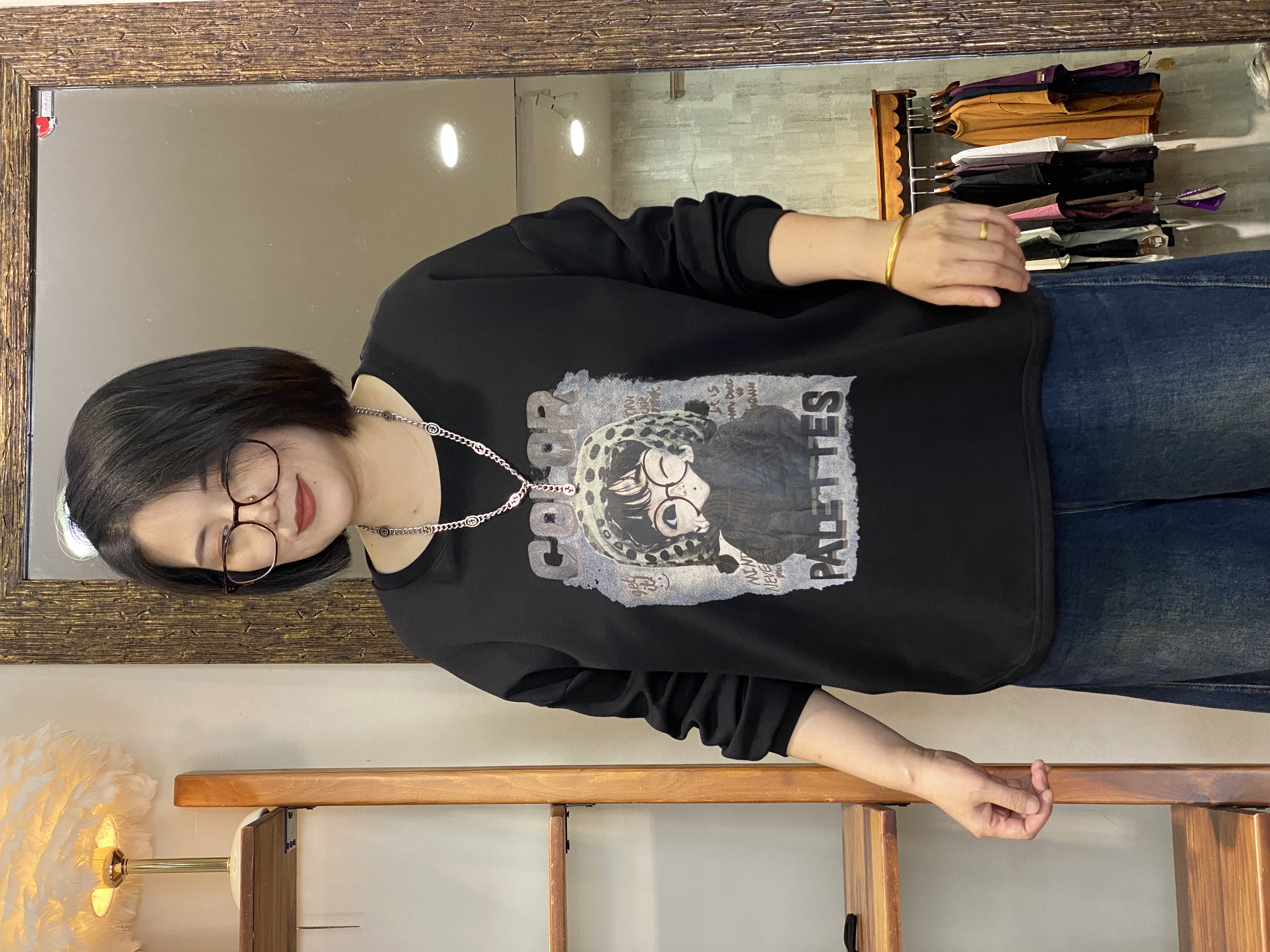 长袖卫衣-10722大码女装秋季棉质胖MM宽松圆领印花文艺休闲百搭