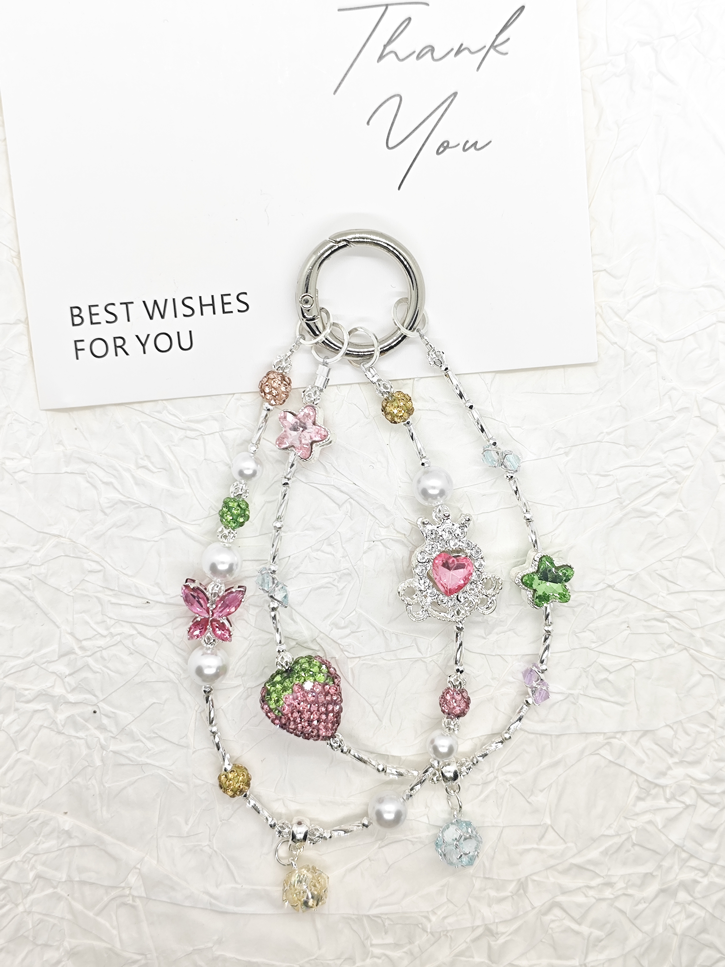 双链创意个性小清新闪钻手机链时尚高颜值手机挂饰包包挂件 D010