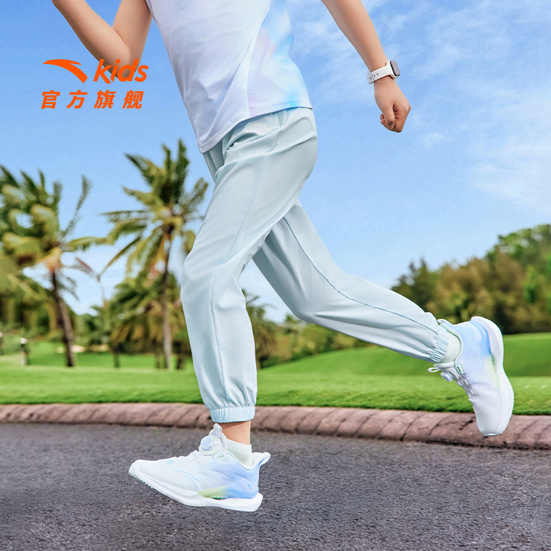 安踏儿童女童运动长裤2025夏季薄款透气高弹力轻薄跑步裤子男童