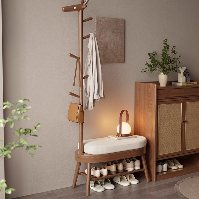 实木入户衣帽架换鞋凳挂衣架一体家用门口可坐鞋柜穿鞋进门凳小鹿