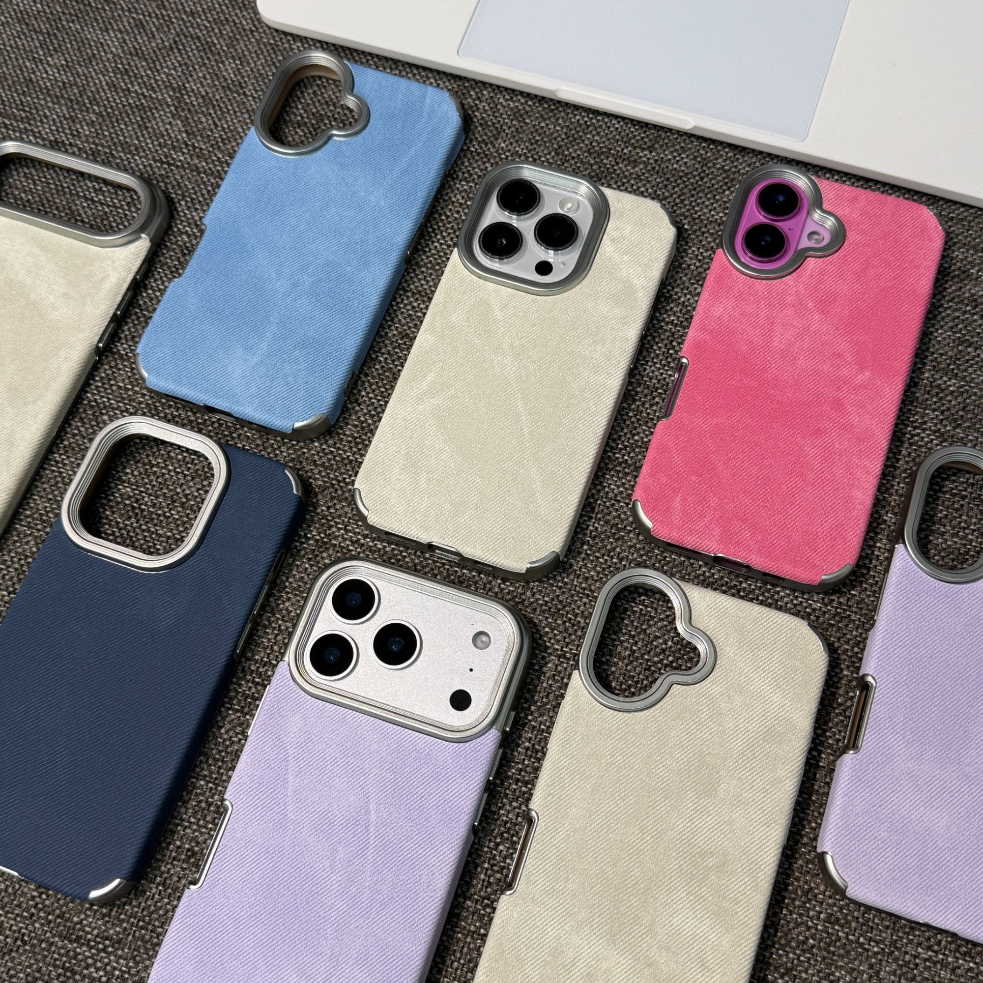 复古彩色牛仔纹适用苹果17promax电镀手机壳16简约15/14/13情侣11