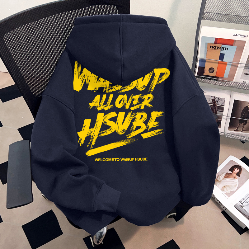 WASSUP HSUBE美式高街潮酷套头连帽卫衣青少年慵懒宽松oversize潮