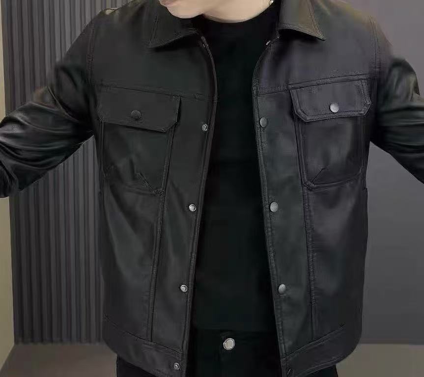 秋冬季小伙皮夹克男简约高端翻领皮衣痞帅修身PU皮百搭潮流机车服