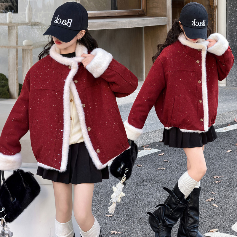 女童外套加绒冬季仿皮草大衣2026年服款加厚女孩上衣中大童装