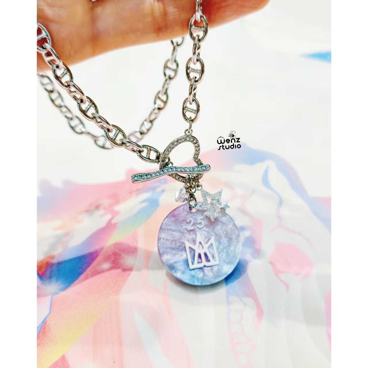 合金锆石吊坠 梦幻星空5525Mayday醋酸团标手作锆石项链