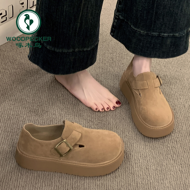 啄木鸟勃肯鞋女单鞋2025年春季新款厚底百搭一脚蹬全包博肯乐福鞋