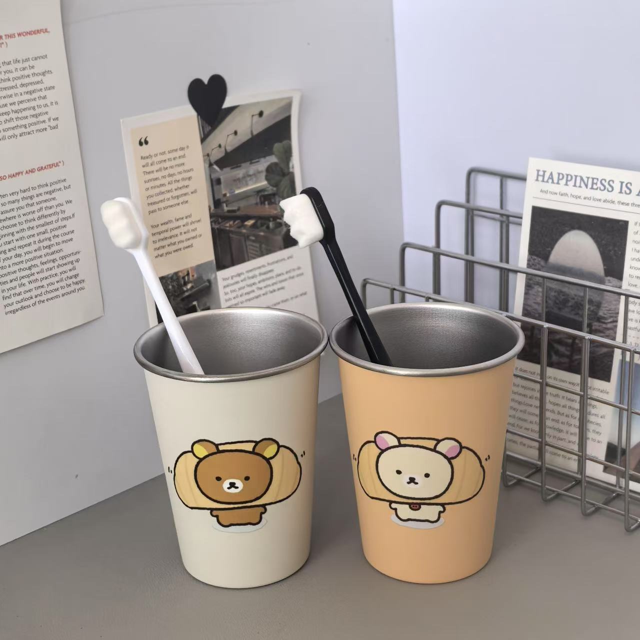 杯子牙刷杯轻松熊洗漱家用刷牙漱口漱口杯不锈钢刷牙杯2025