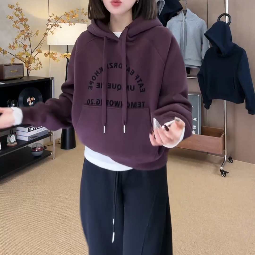 新款连帽字母卫衣百搭休闲帽衫加绒韩版上衣LK2500408