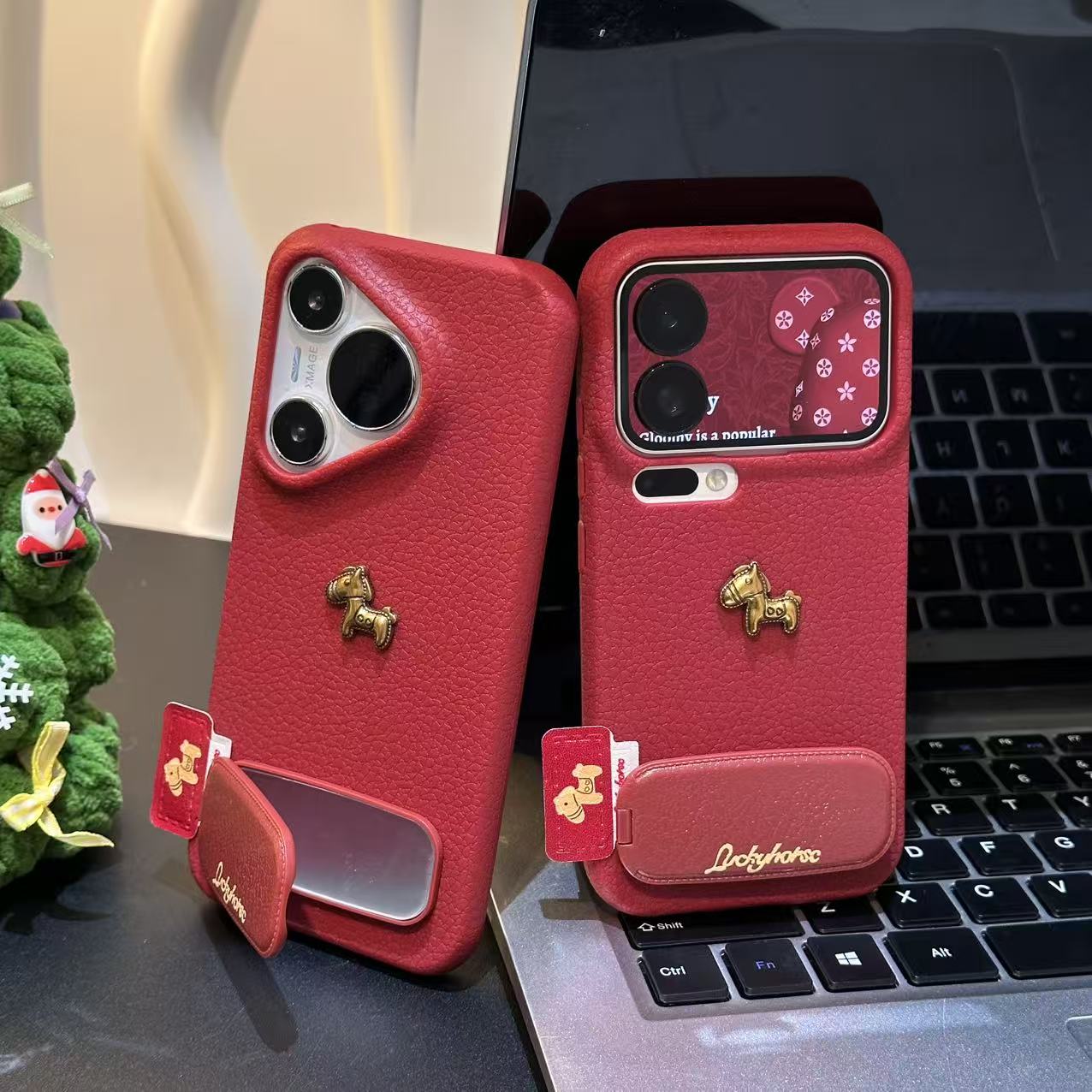 奥菲顿金箔小马公仔支架适用苹果17皮纹16手机壳小米vivo华为oppo