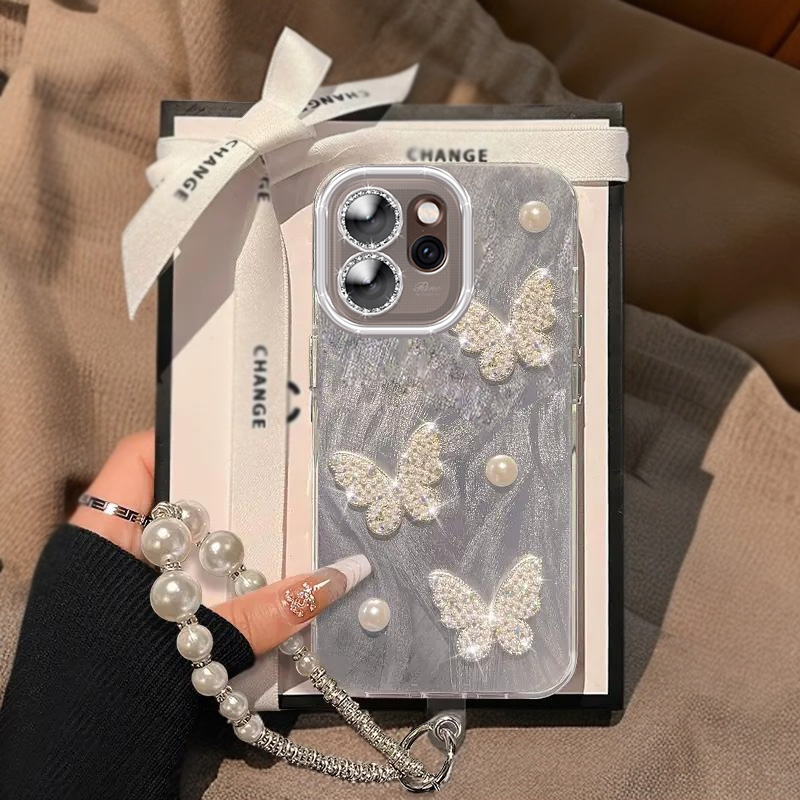 带镜头膜OPPOReno15手机壳PLW110羽纱珍珠蝴蝶reno15pro软壳全包