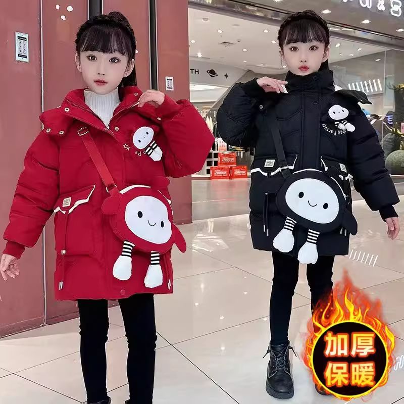 【万达撤柜】女童冬装棉衣2026新款加绒加厚卡通蛋仔棉袄洋气中长款