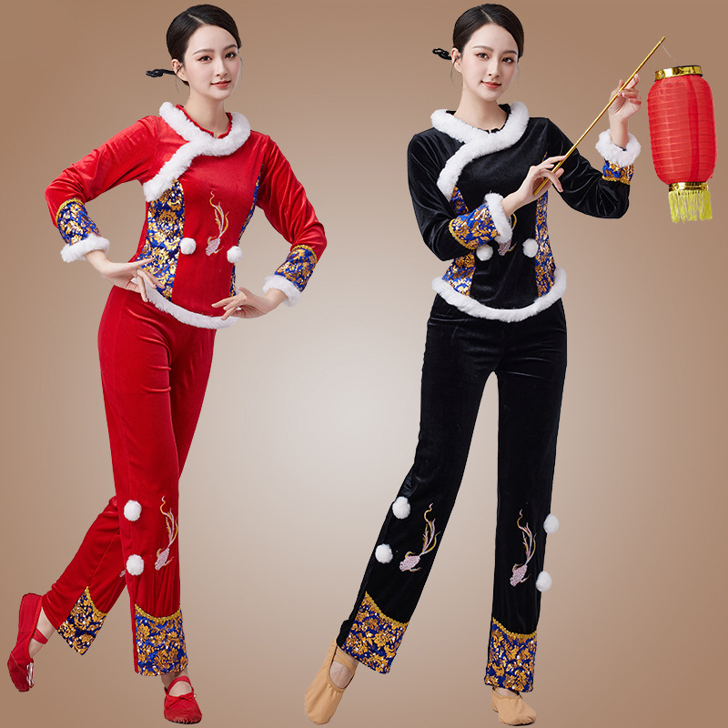 秋冬新款广场舞套装女秧歌舞蹈演出服扇子舞喜庆鼓舞跳舞衣古典舞