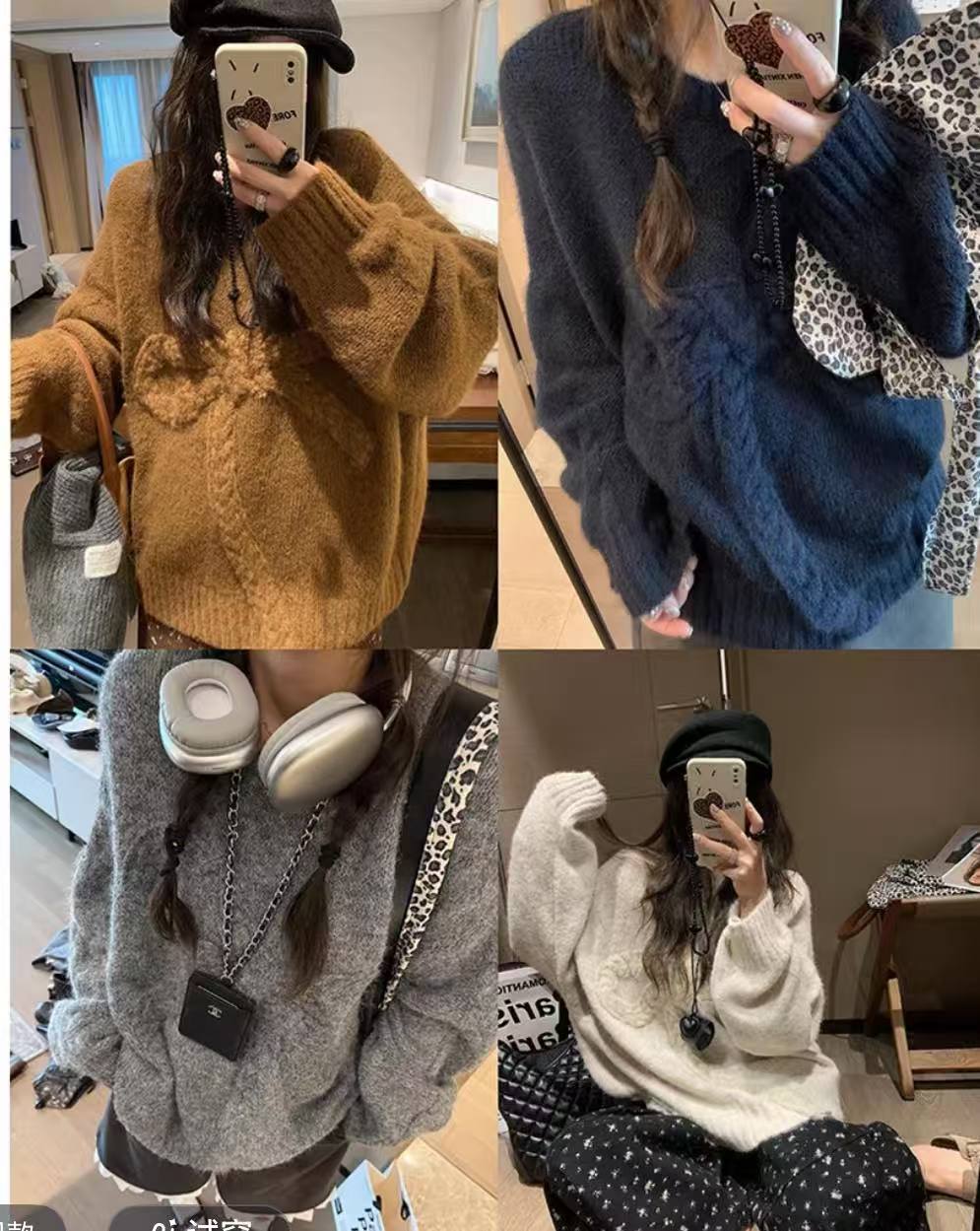 蝴蝶结毛衣女针织衫秋冬宽松慵懒圆领套头加厚上衣