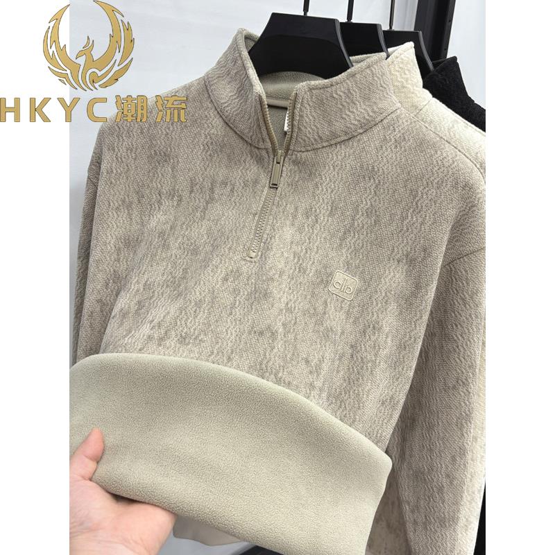 HKYC2025新款秋冬季男士半高领拉炼卫衣加绒加厚毛衣男打底衫时尚
