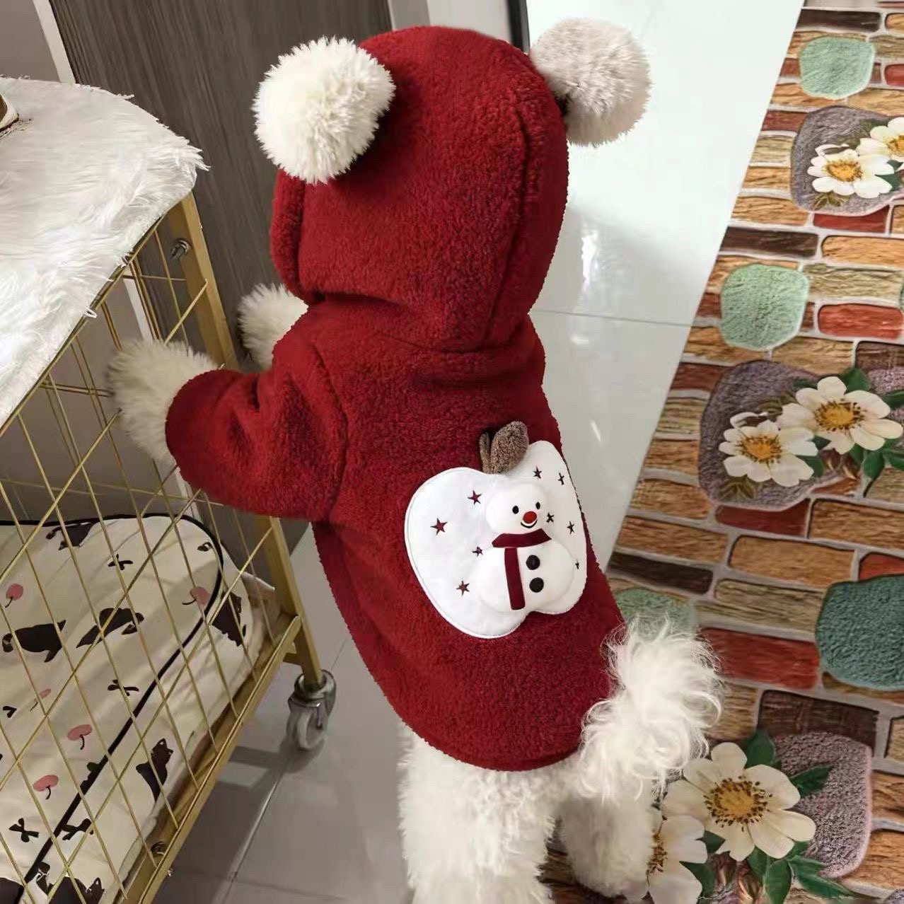 圣诞新年红色宠物衣服保暖秋冬季小狗狗猫咪外套炸街保暖帅气卫衣