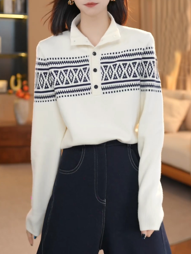 提花刺绣半高领长袖针织衫女秋冬2025新款韩系洋气内搭上衣A11275